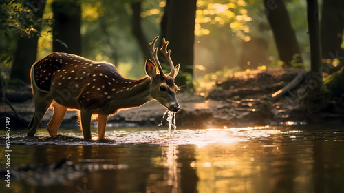 Captivating Wildlife Moment: Majestic Deer Savoring Tranquility by the Riverside © Davy