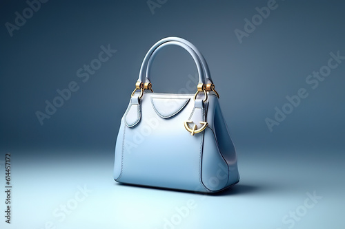 A Blue Captivating Women's Handbag Showcasing Trendy Style on a Serene Studio Background. created with Generative AI