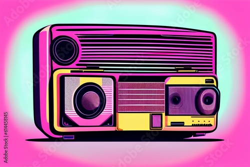 Boombox vector illustration. Plays music from the 90s. Retro style 90s boombox illustration - generative ai