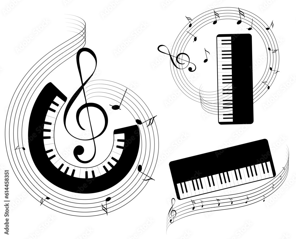 Obraz premium Musical instruments. Musical keyboard with notes. Can be used for t-shirt, emblem, concert, music, school