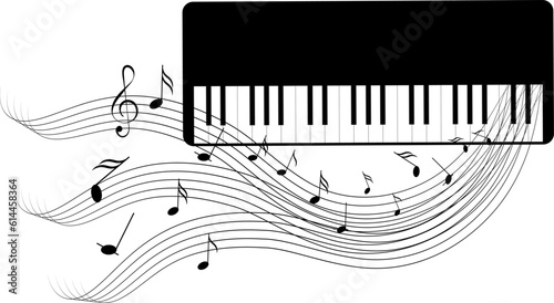 Musical instruments. Piano keyboard with notes. Vector illustration