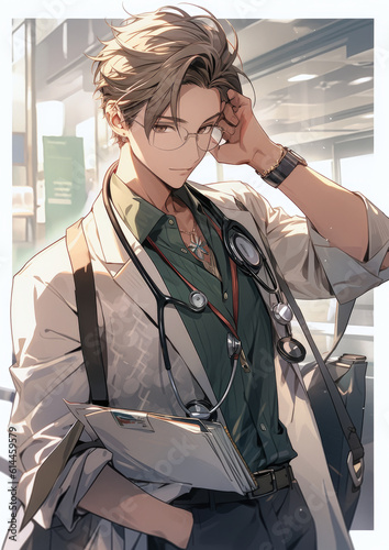 anime cartoon handsome male doctor . Generative AI