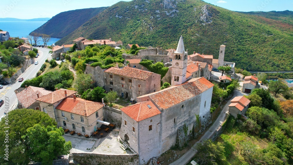 Obraz premium Plomin - Croatia - An aerial view with the drone over the beautiful town of Plomin