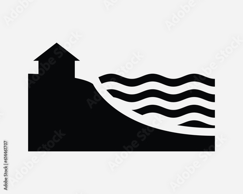 Beach House Icon. Bungalow Home Seashore Resort Cabin Hotel Inn Waterfront Ocean Cliff. Black White Sign Symbol Artwork Graphic Clipart EPS Vector