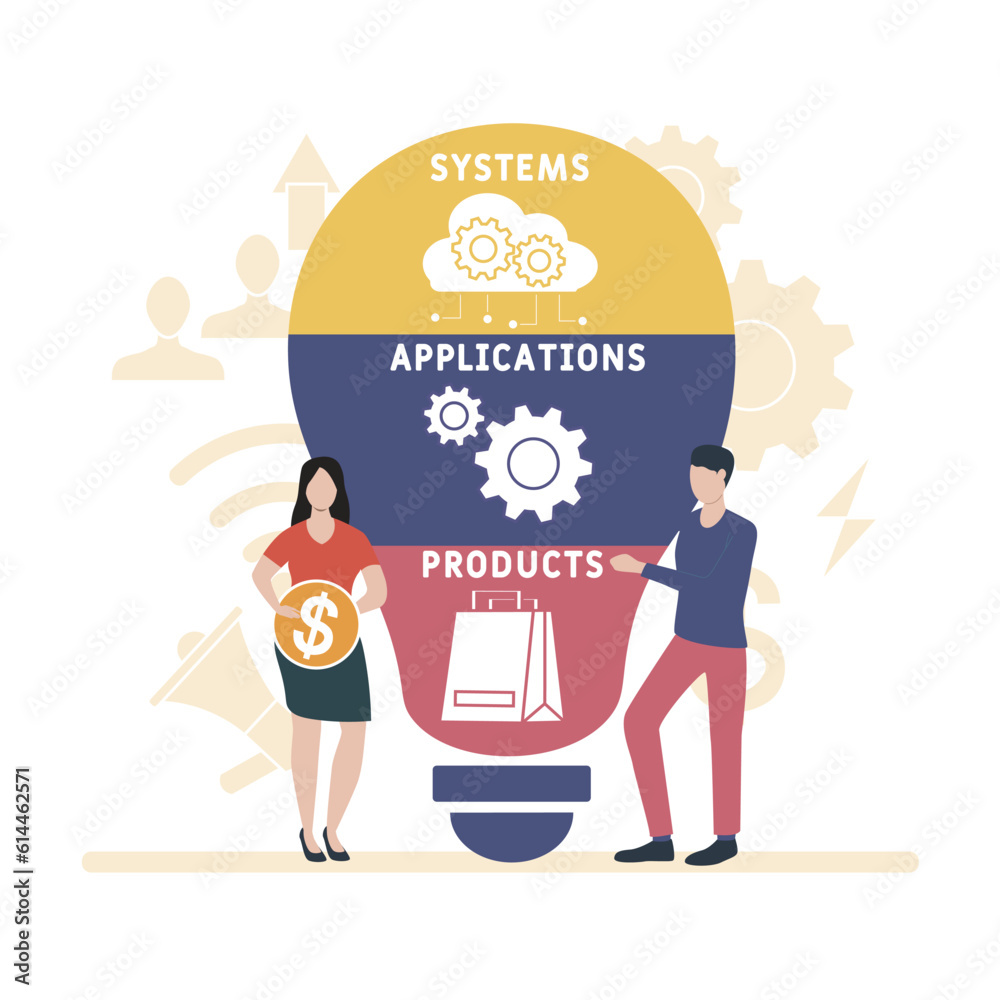 SAP - Systems, Applications, Products acronym. business concept background. vector illustration concept with keywords and icons. lettering illustration with icons for web banner, flyer, landing