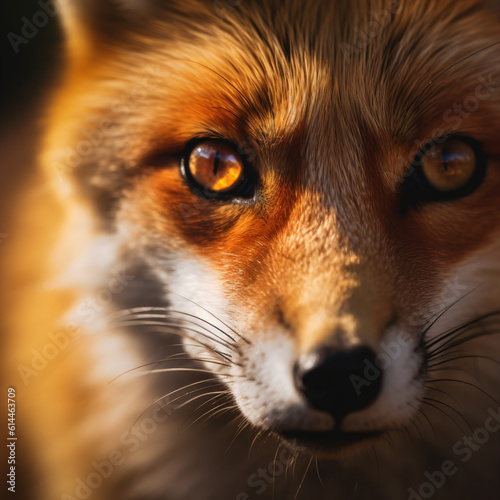 A close up of a fox's face with yellow eyes Generative Ai