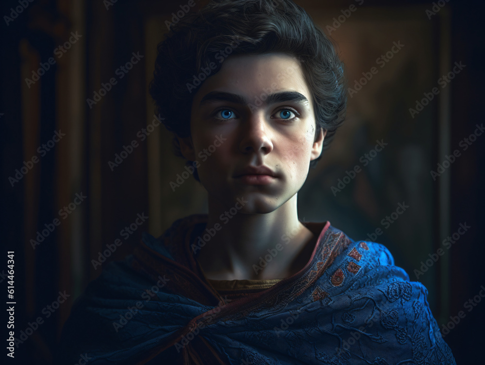 A young prince with blue eyes wearing royal robes Generative Ai A young prince with blue eyes wearing royal robes Generative Ai