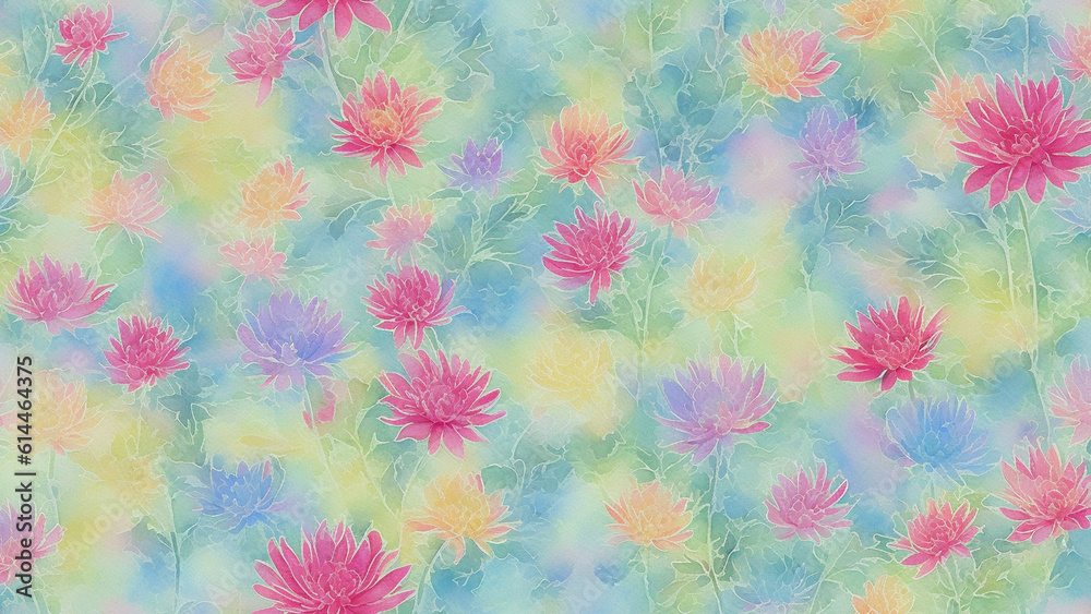 watercolor Beauty Chrysanthemum flower, tile seamless repeating pattern