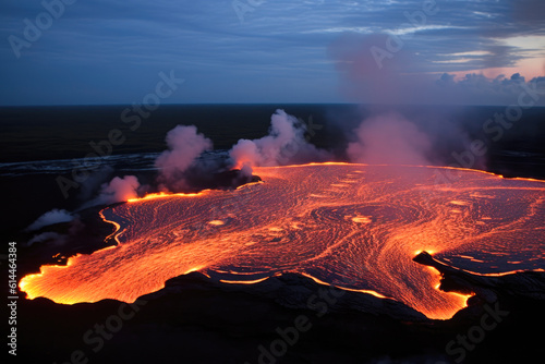 A large open field with molten lava flows on top of it