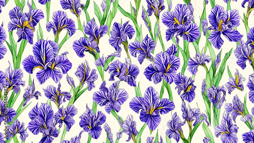 watercolor Beauty Iris flower  tile seamless repeating pattern