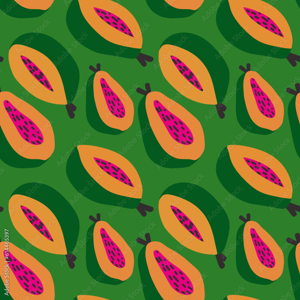 Cartoon papaya summer fruit seamless pattern. Papaya colorful background
Cartoon papaya summer fruit seamless pattern. Papaya colorful background