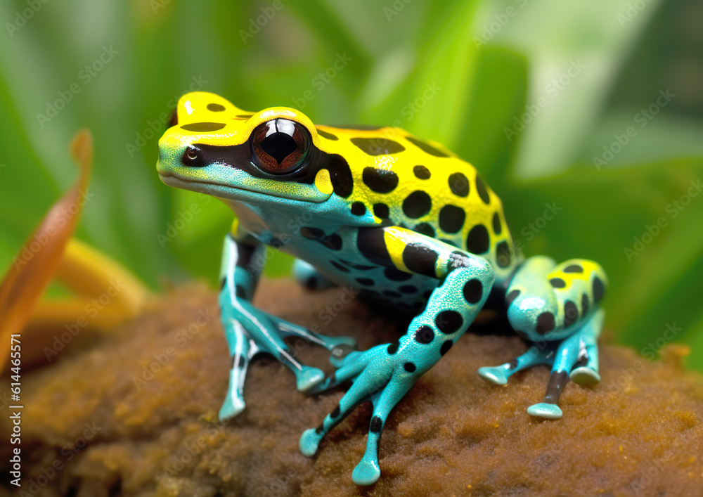 Cute poison dart frog, just as dangerous as it is beautiful. Multicolored poison dart frog, one