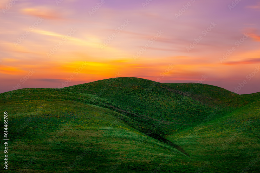 California, Green hills in California at twilight, USA
