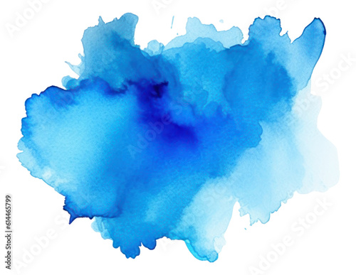 Blue abstract watercolor texture stain with splashes and spatters illustration isolated.