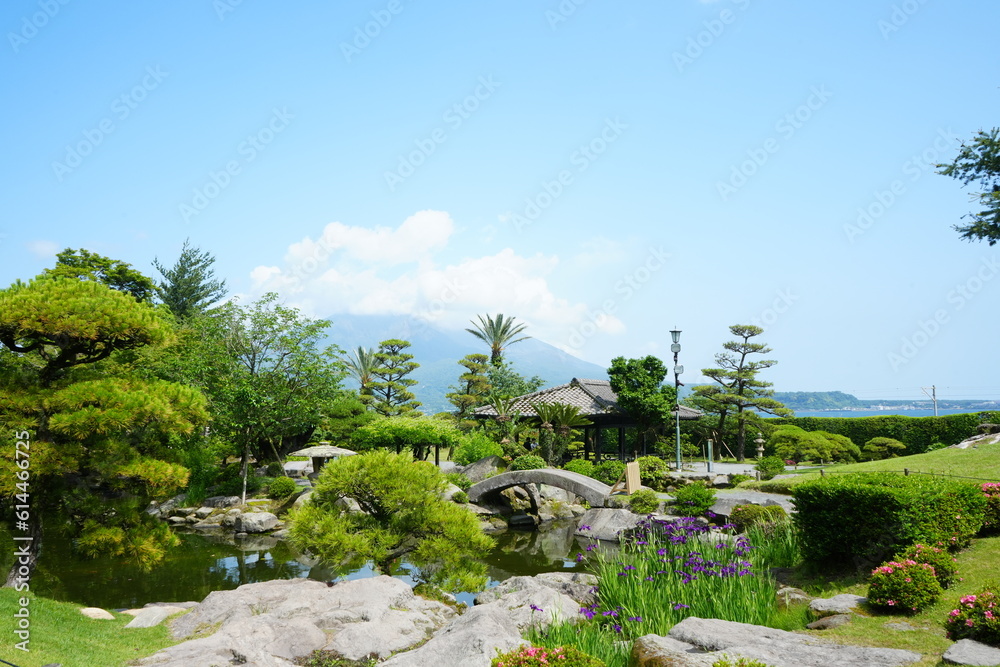 Traditional Japanese Garden, Senganen Garden Park , and Sakurajima Volcano Mountain in Kagoshima, Japan - 日本 鹿児島 仙巌園 日本庭園 桜島 Traditional Japanese Garden, Senganen Garden Park , and Sakurajima Volcano Mountain in Kagoshima, Japan - 日本 鹿児島 仙巌園 日本庭園 桜島