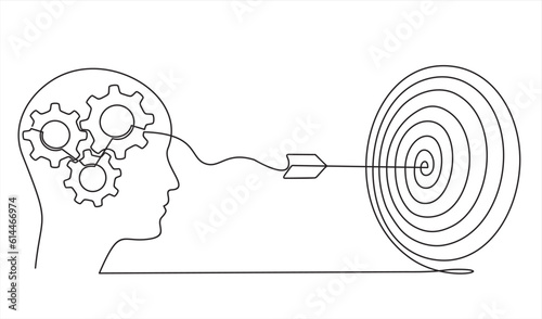 a drawing drawn with a single line. the right work or study plan. achieving the goal. success at work or in school. purpose.vector. on a white background.