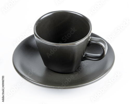 Black ceramic bowl isolated on white background.
