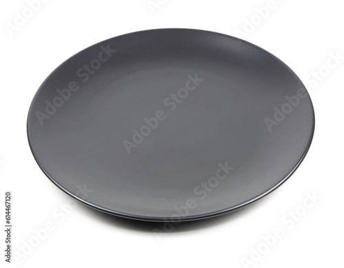 Black ceramic bowl isolated on white background.