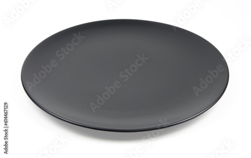 Black ceramic bowl isolated on white background.