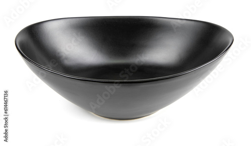Black ceramic bowl isolated on white background.