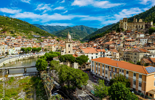 View of Dolceacqua in the Province of Imperia, Liguria, Italy © monticellllo