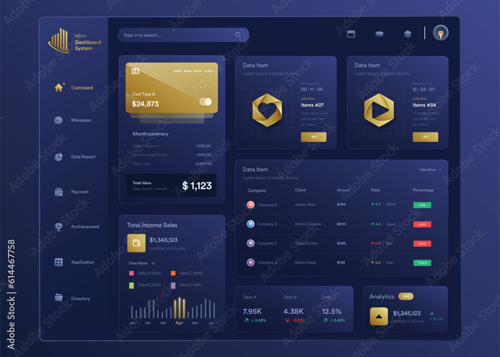 Infographic NFT dashboard. UI design with graphs, charts and diagrams. Web interface template for business presentation