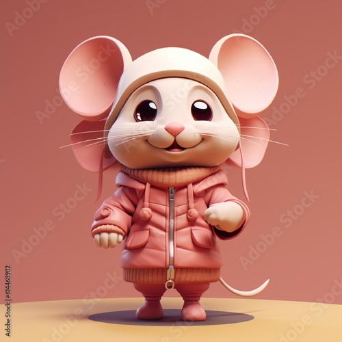 Happy Cartoon Mouse Standing on Colorful Background  Adorable 3D Character generative AI