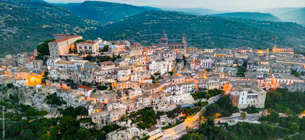 Aerial view of Ragusa in Val di Noto, southern Sicily, Italy