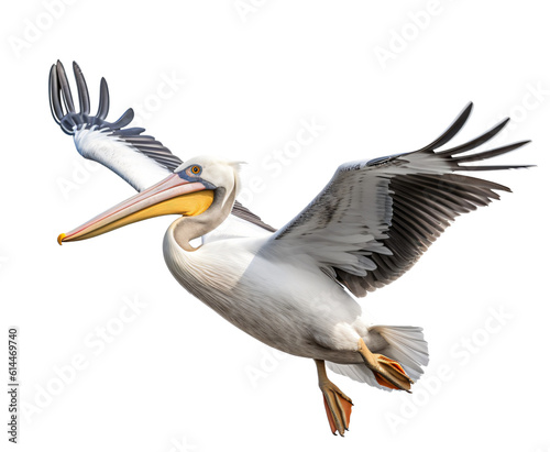Flying pelican isolated on the transparent background PNG. AI generative.