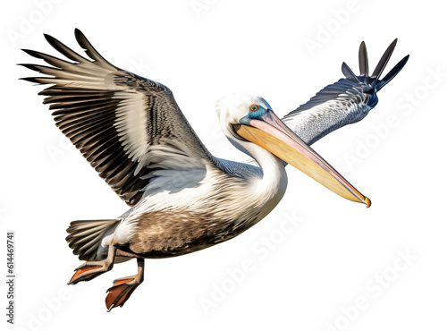 Flying pelican isolated on the transparent background PNG. AI generative.