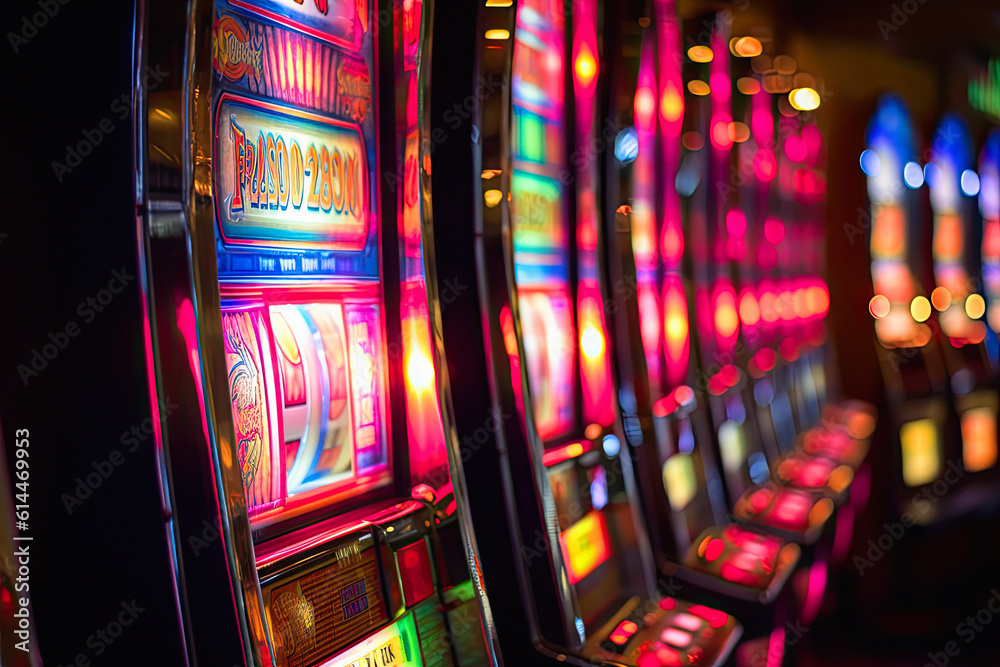 a row of slot machines in a casino, Ai generative