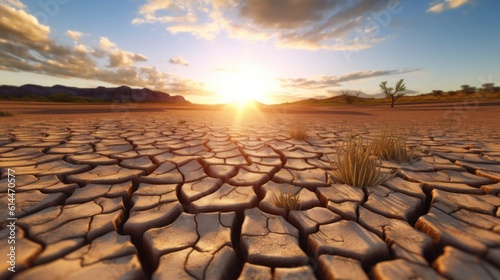  Landscape of dry cracked earth. wide angle lens realistic lighting