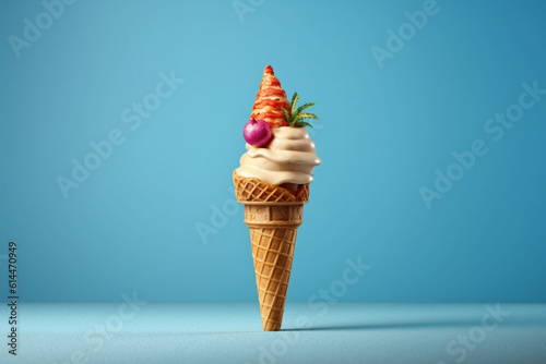 Putting ice cream to the cone, summer concept