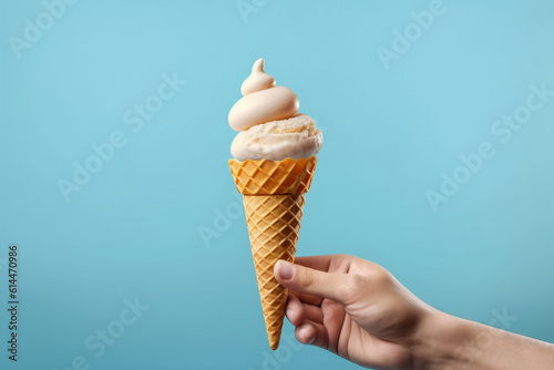 Putting ice cream to the cone, summer concept