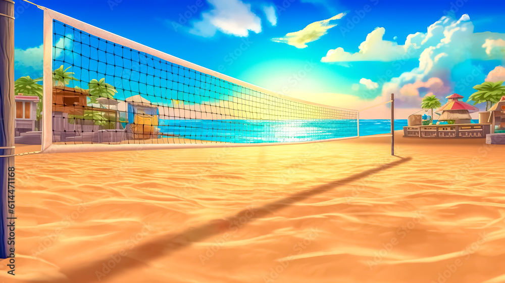 beach volleyball court on the seashore in an exotic country, banner