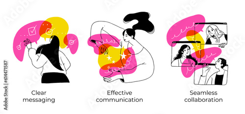 Business Concept illustrations. Scenes with men and women taking part in business activities. Vector illustration