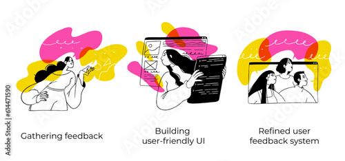 Business Concept illustrations. Scenes with men and women taking part in business activities. Vector illustration