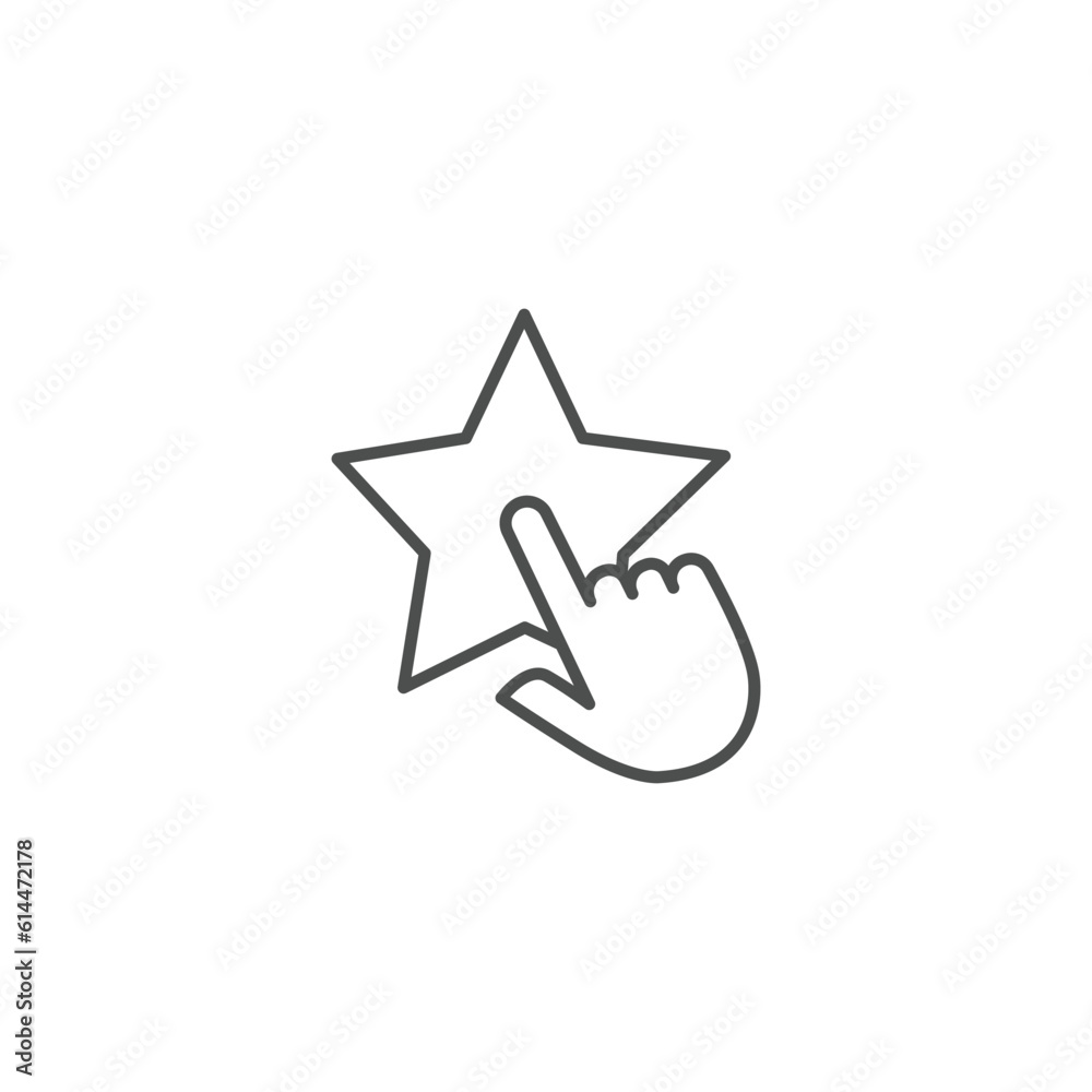 The hand presses the star button. Vector linear icon. The hand presses the star button. Vector linear icon.