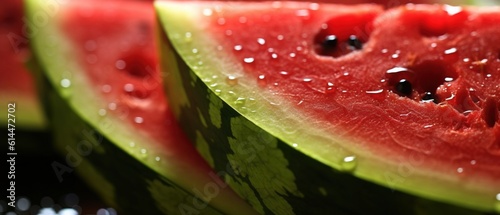 Macro Professional Shot of a Watermelon, some Water Droplets over the Subject, Fresh Summer. Generative AI.