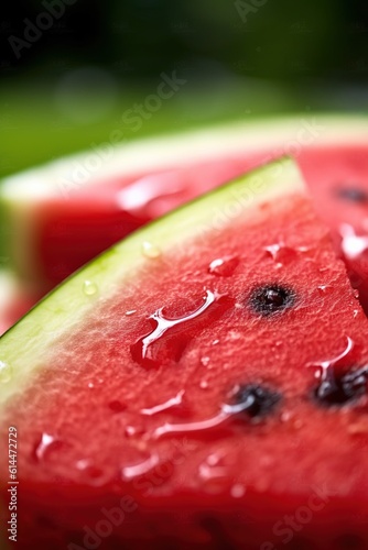 Macro Professional Shot of a Watermelon, some Water Droplets over the Subject, Fresh Summer. Generative AI.