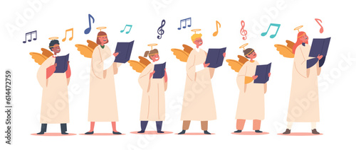Children Characters Wear Angel Costumes Sing Harmoniously In A Choir. Girls And Boys Spreading Joy And Enchantment