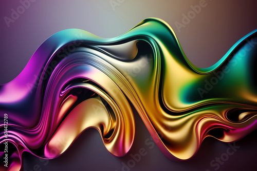 Abstract liquid metal background. Colorful rainbow wavy folds. Metal effect trendy background.
