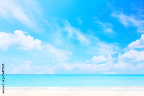 Beautiful tropical beach with blue sky and clouds. abstract background. summer vacation. generative ai