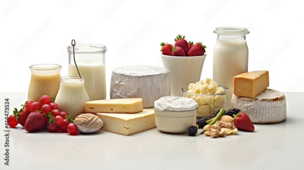 variety of dairy products with white background telephoto lenses realistic lighting variety of dairy products with white background telephoto lenses realistic lighting
