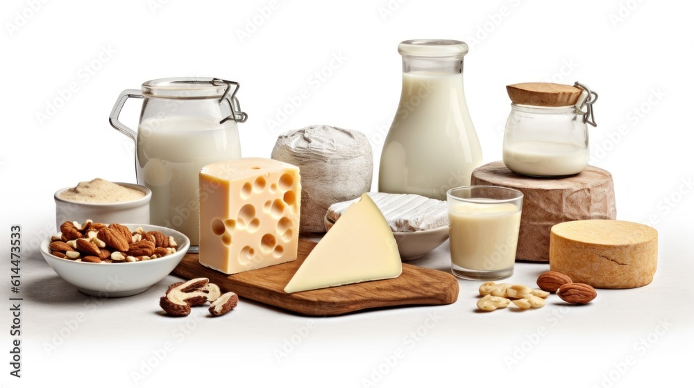 variety of dairy products with white background telephoto lenses realistic lighting variety of dairy products with white background telephoto lenses realistic lighting