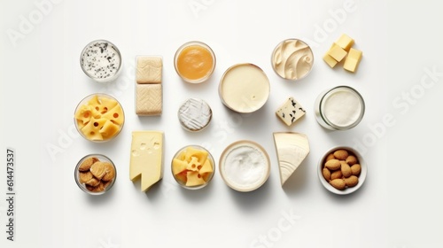 variety of dairy products with white background telephoto lenses realistic lighting