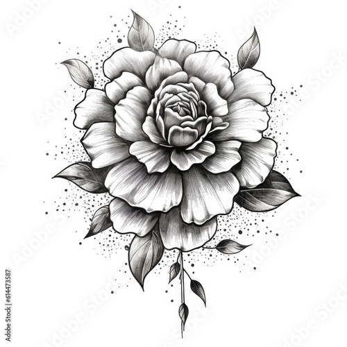 a drawing of a rose in black and white. Tattoo idea for a floral oldschool theme. photo