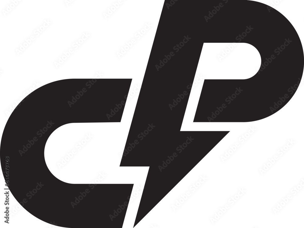 Initial CP monogram logo with pine and lightning sign Initial CP monogram logo with pine and lightning sign