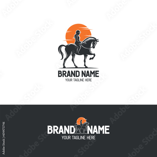Woman Riding Horse Logo. Suitable for business related to horse riding activities for women, for example: horse ranch, horse farm and horse racing team.