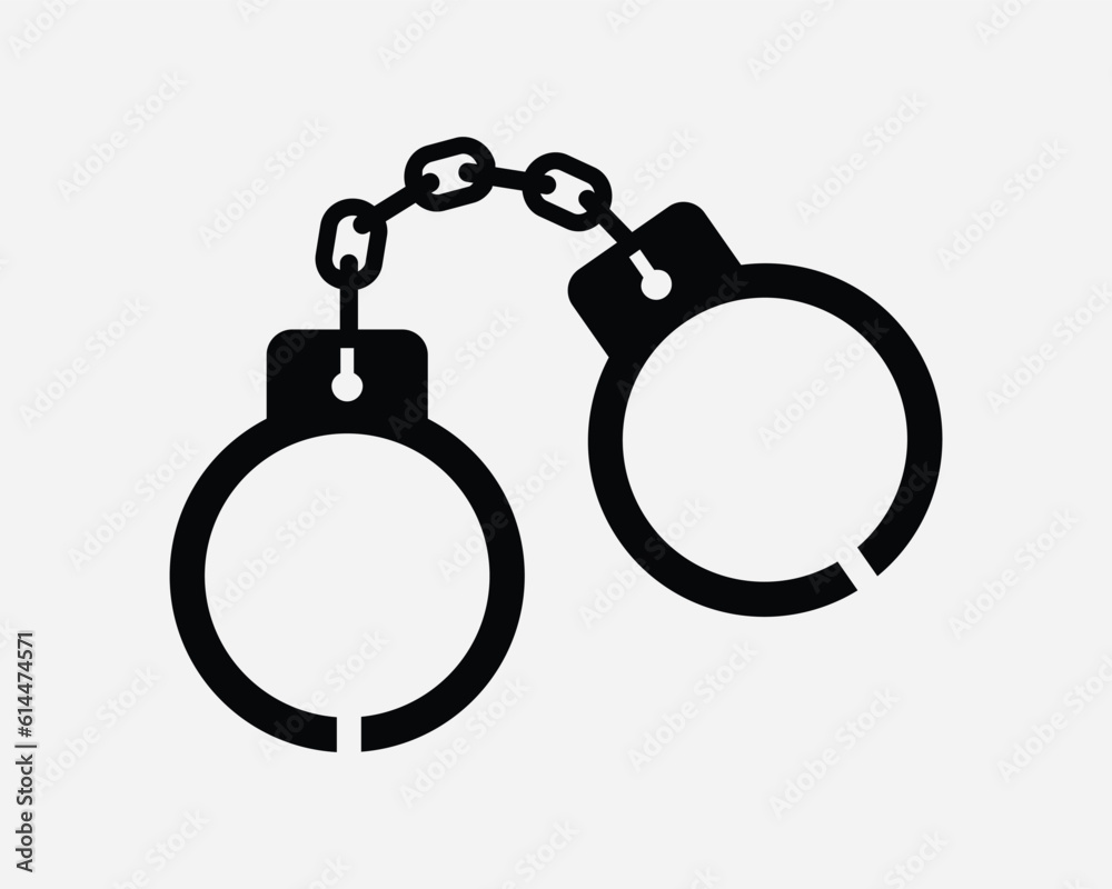 Handcuffs Icon. Arrest Criminal Crime Jail Prison Justice Slave Slavery Trap Punish Police Black White Sign Symbol Artwork Graphic Clipart EPS Vector